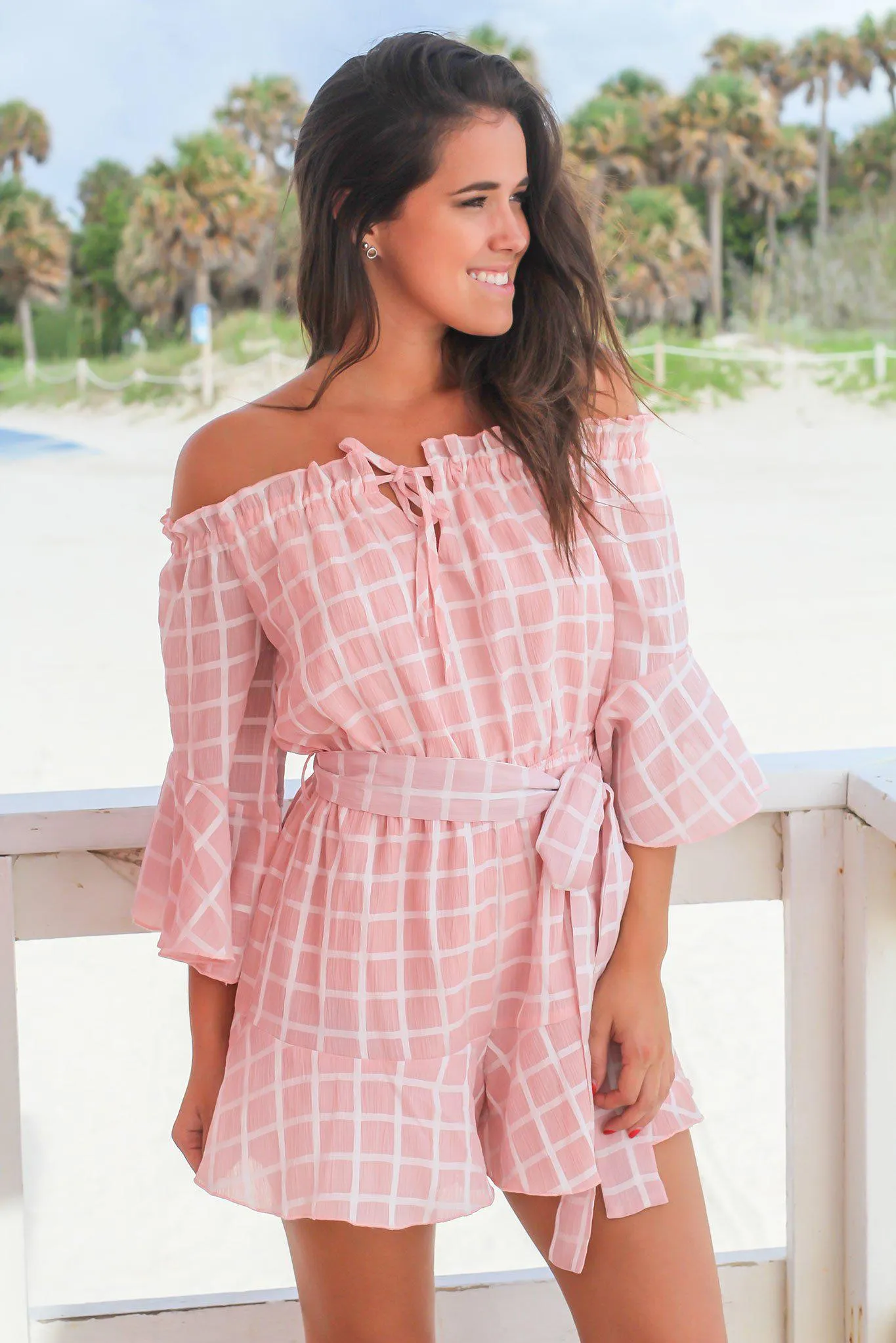 Blush and White Checkered Romper