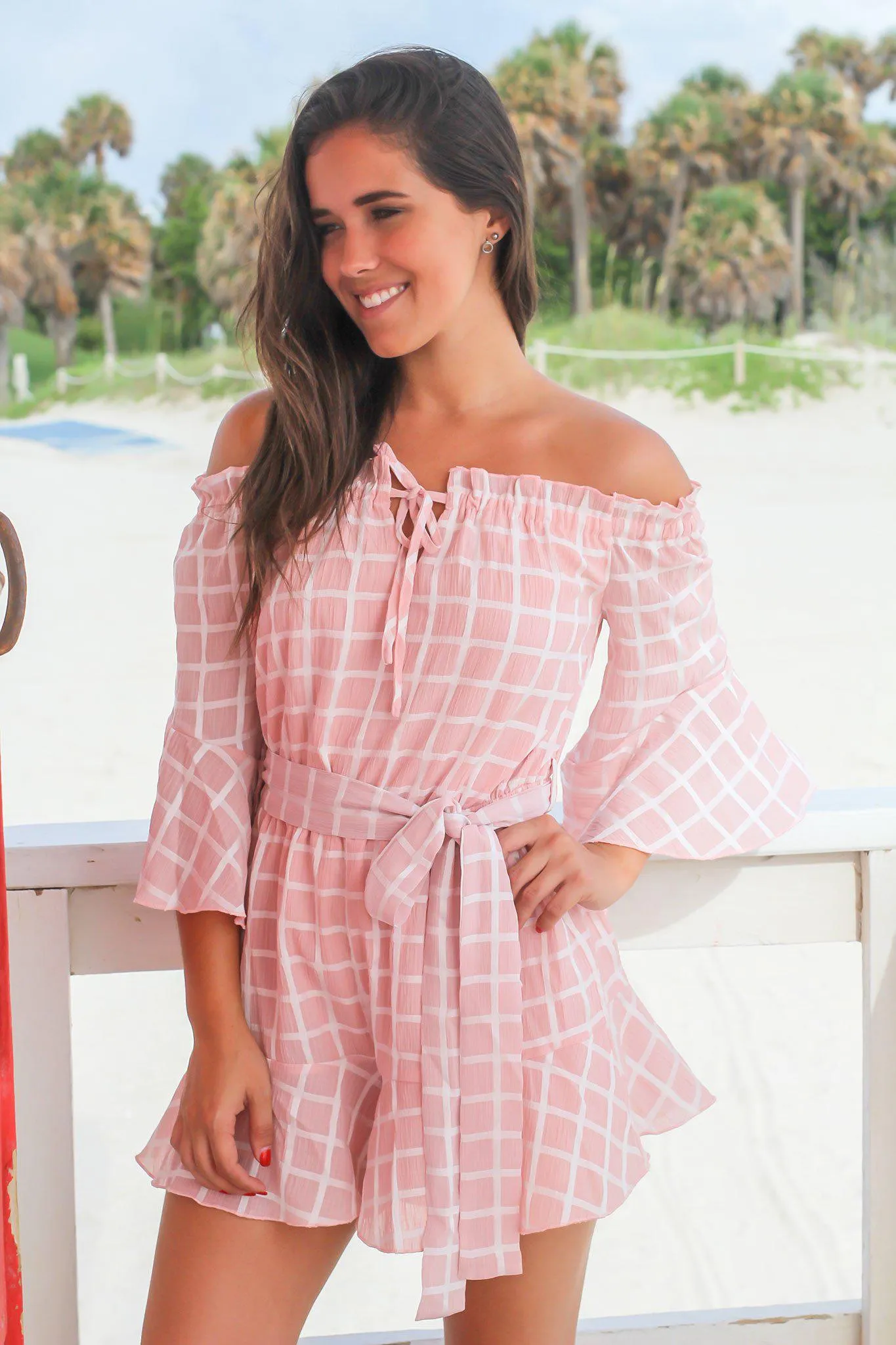 Blush and White Checkered Romper