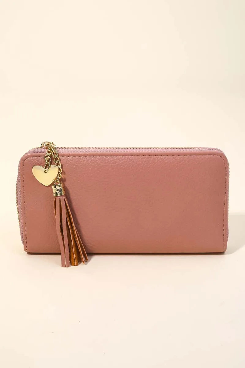 Blush Classic Heart & Tassel Zip Up Wallet