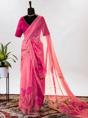 Blush Color Floral & Foil Printed Saree