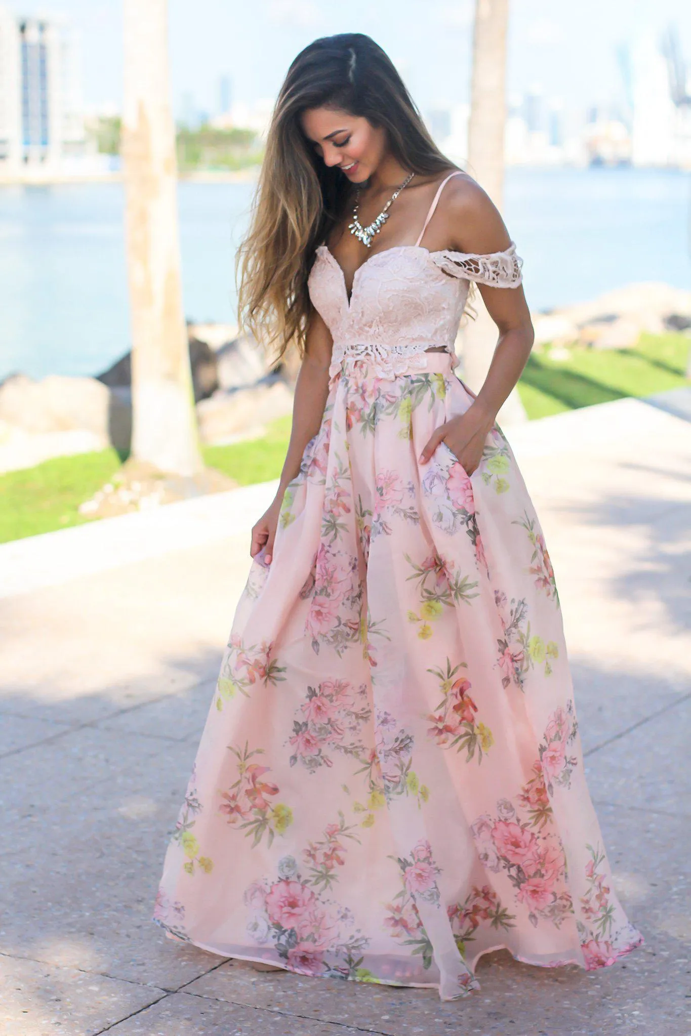 Blush Crochet Top Floral Maxi Dress