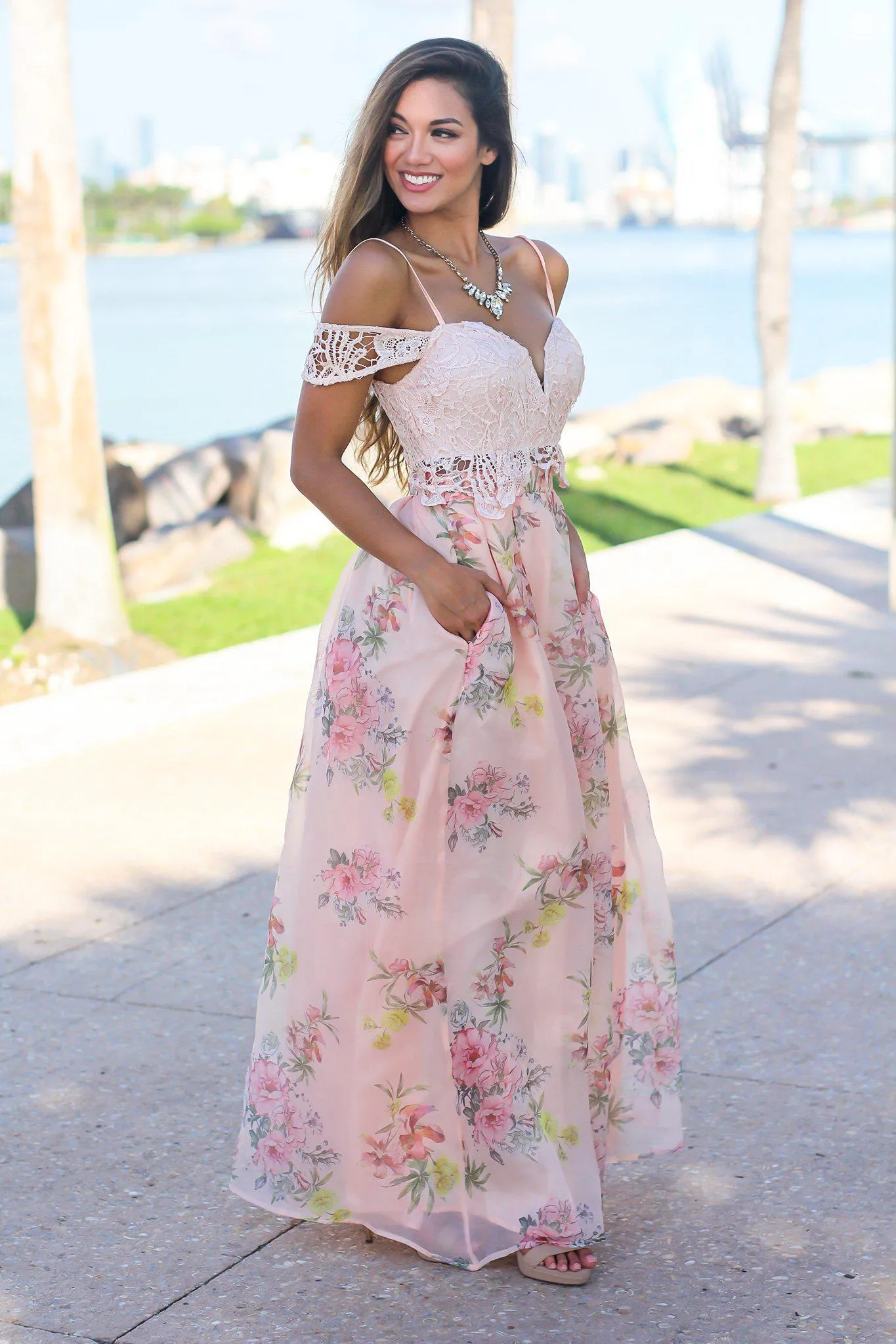 Blush Crochet Top Floral Maxi Dress