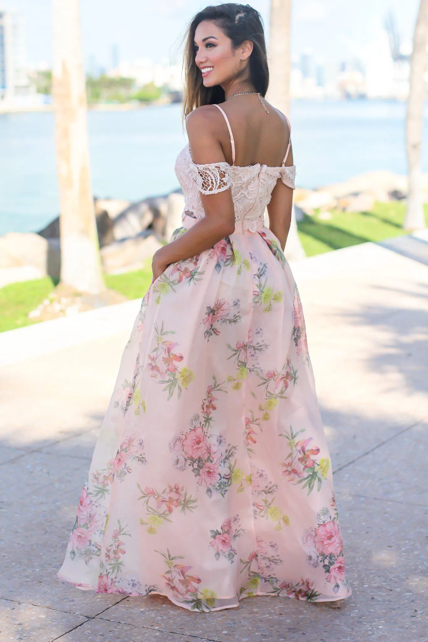 Blush Crochet Top Floral Maxi Dress