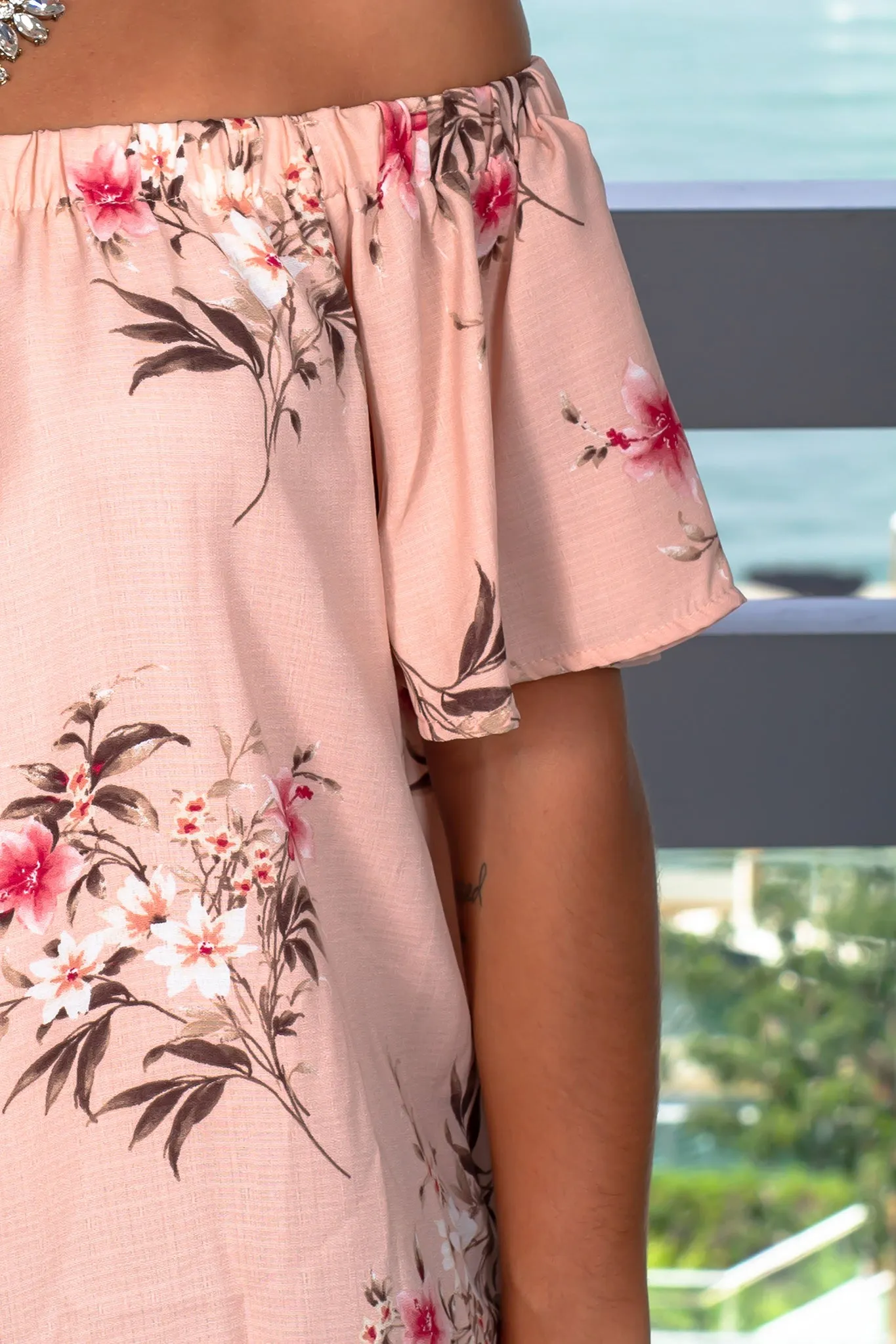 Blush Floral Printed Off Shoulder Top