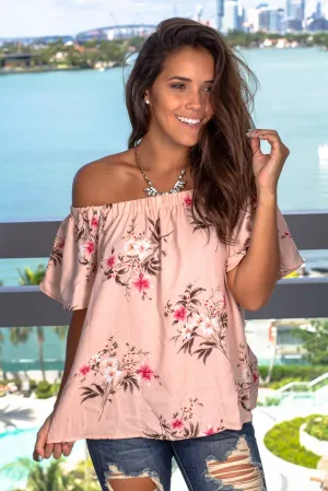 Blush Floral Printed Off Shoulder Top