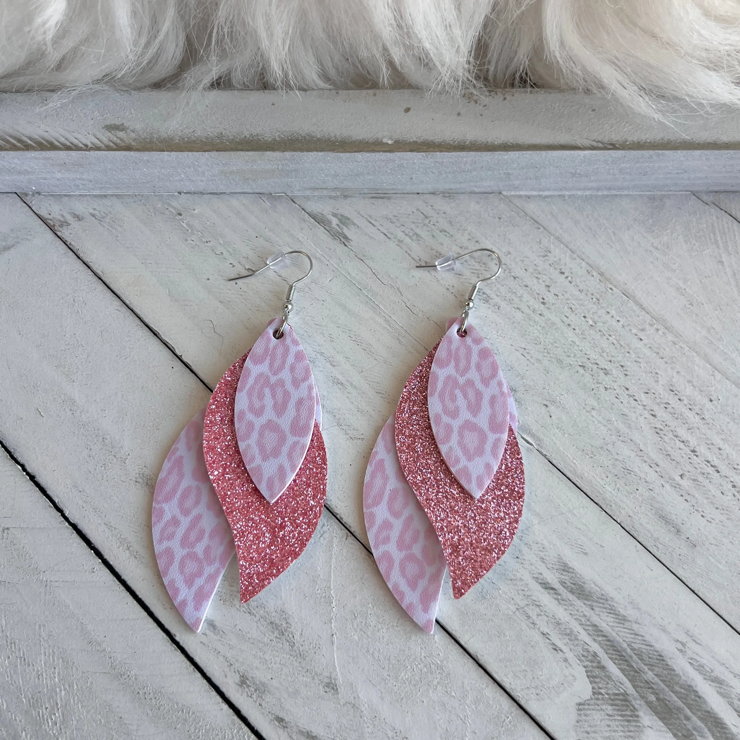 Blush Leopard Faux Leather Teardrop Ear Bling Two Styles Available