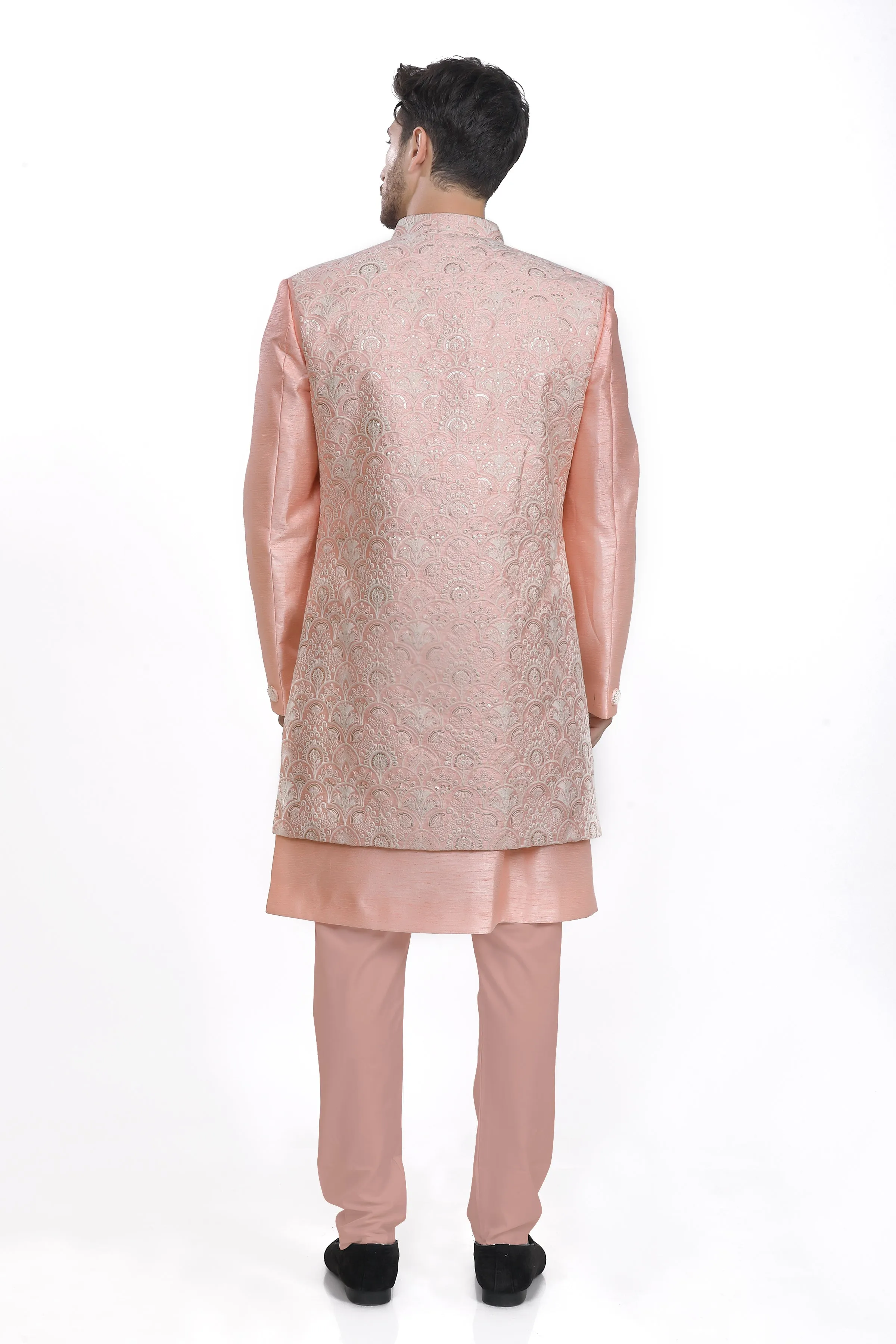 Blush peach mens kurta jacket and pyjama set