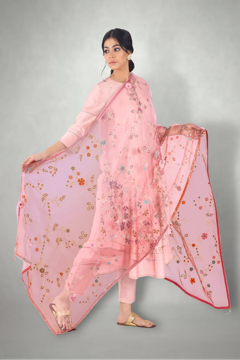 Blush Pink Aari &  Mirror Work Suit Set