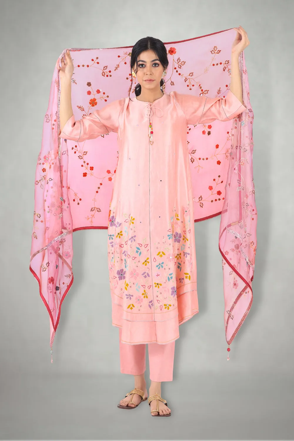 Blush Pink Aari &  Mirror Work Suit Set