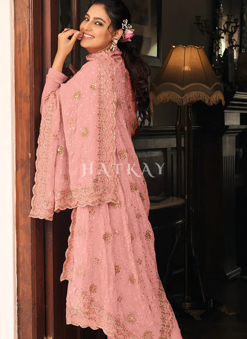 Blush Pink Embroidered Traditional Pant Style Salwar Suit