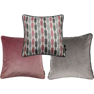 Blush Pink Geometric and Plain Velvet 43cm x 43cm Cushion Set of 3