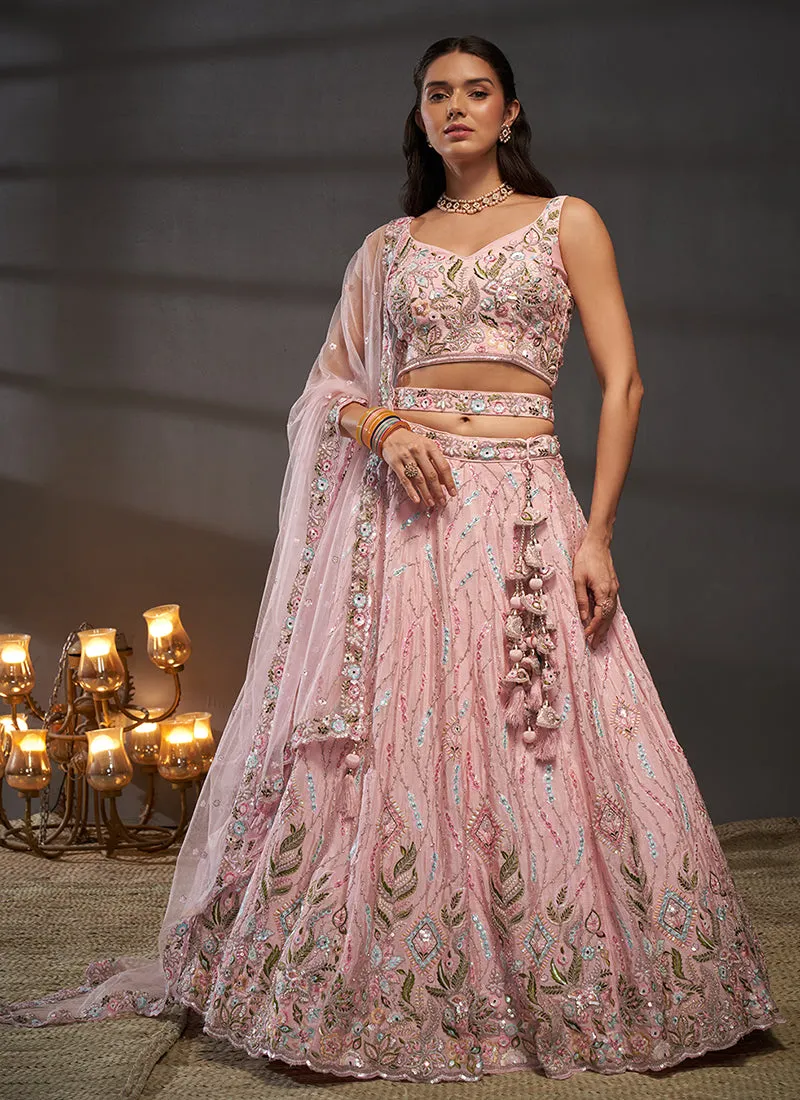 Blush Pink Multi Embroidered Bridal Lehenga Choli