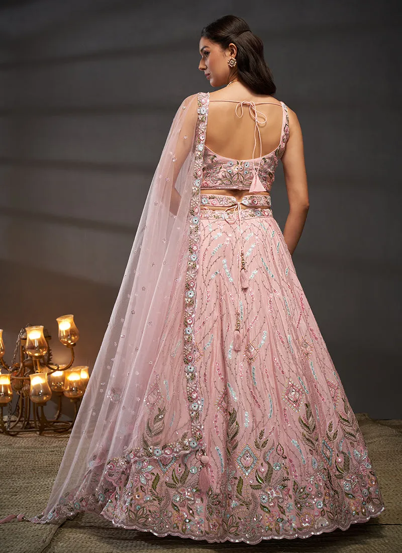 Blush Pink Multi Embroidered Bridal Lehenga Choli