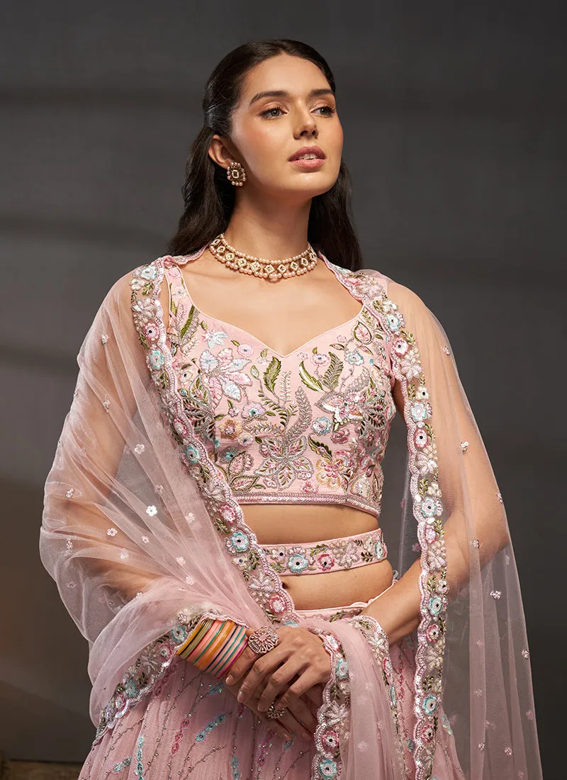 Blush Pink Multi Embroidered Bridal Lehenga Choli