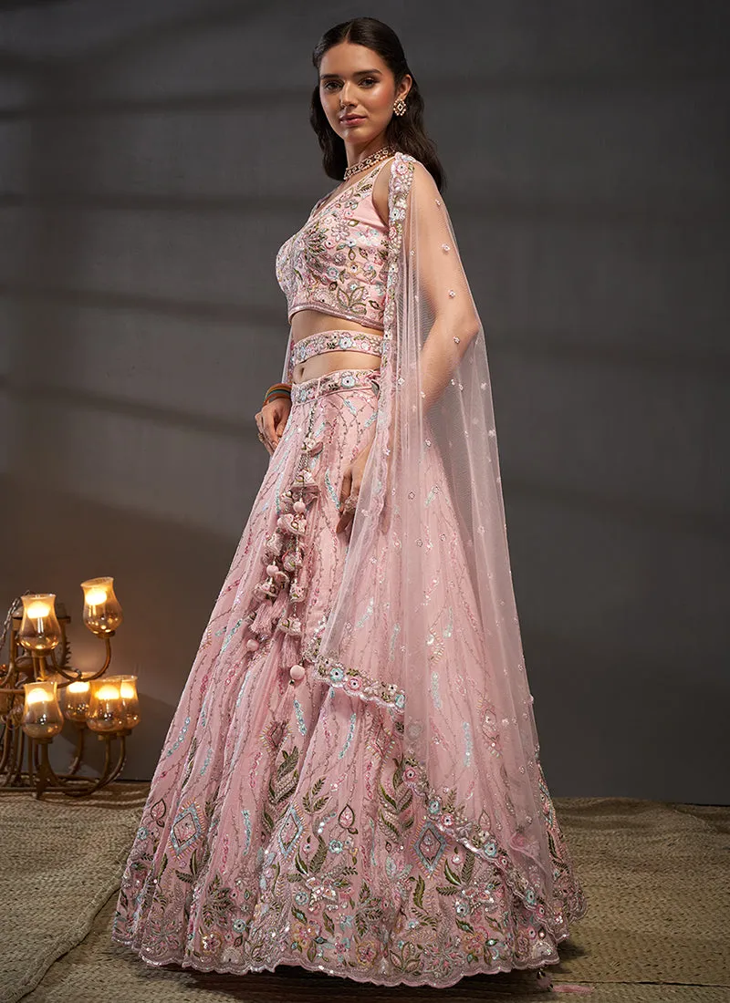 Blush Pink Multi Embroidered Bridal Lehenga Choli