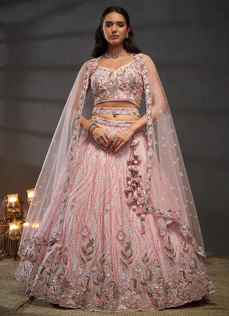 Blush Pink Multi Embroidered Bridal Lehenga Choli