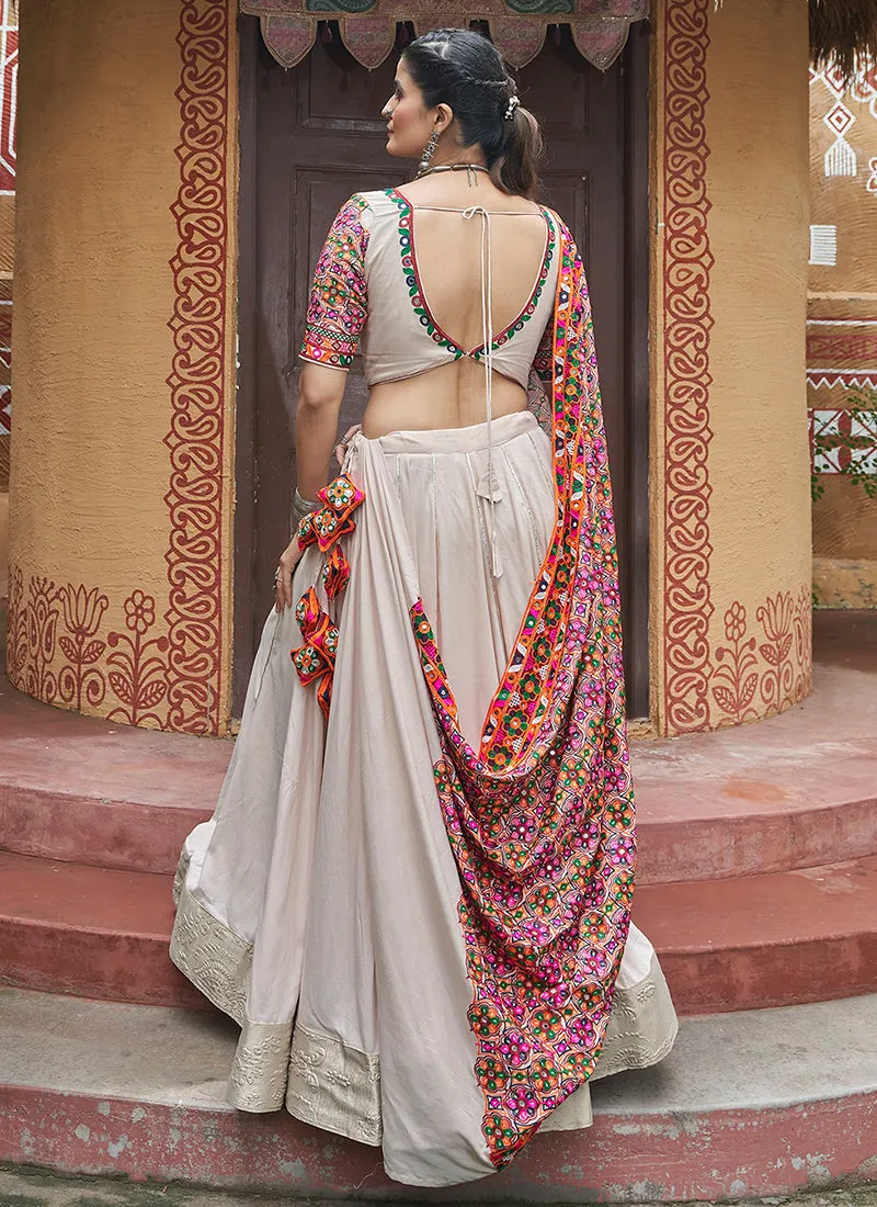 Blush Pink Multicoloured Kutchi Embroidered Chaniya Choli For Navratri