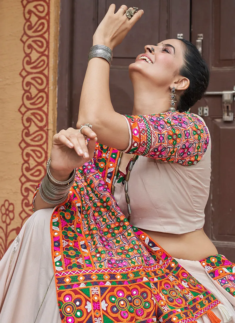 Blush Pink Multicoloured Kutchi Embroidered Chaniya Choli For Navratri