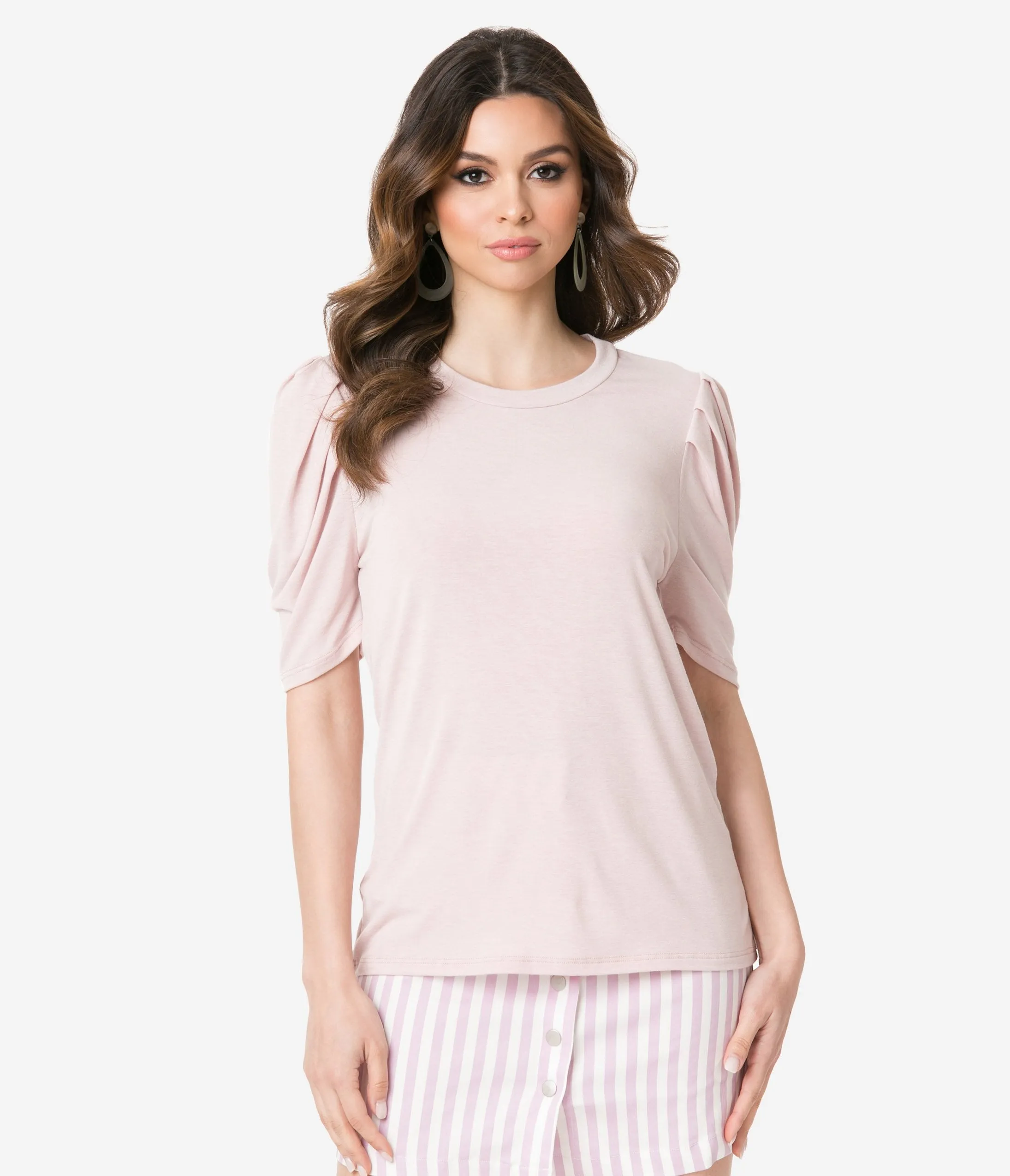 Blush Pink Pleated Puff Sleeve Top