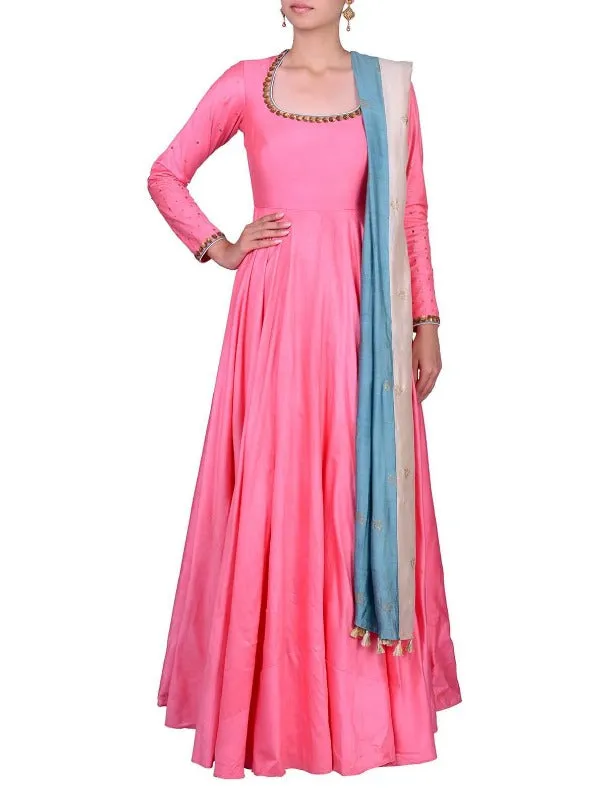 Blush Pink Sequins Thread Embroidered Anarkali Set.