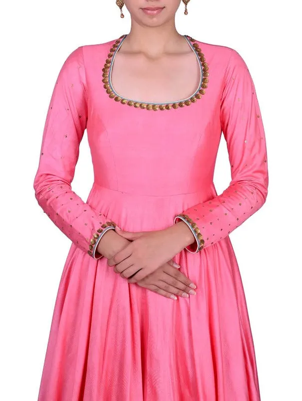 Blush Pink Sequins Thread Embroidered Anarkali Set.