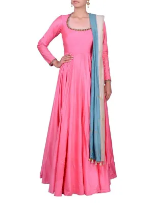 Blush Pink Sequins Thread Embroidered Anarkali Set.