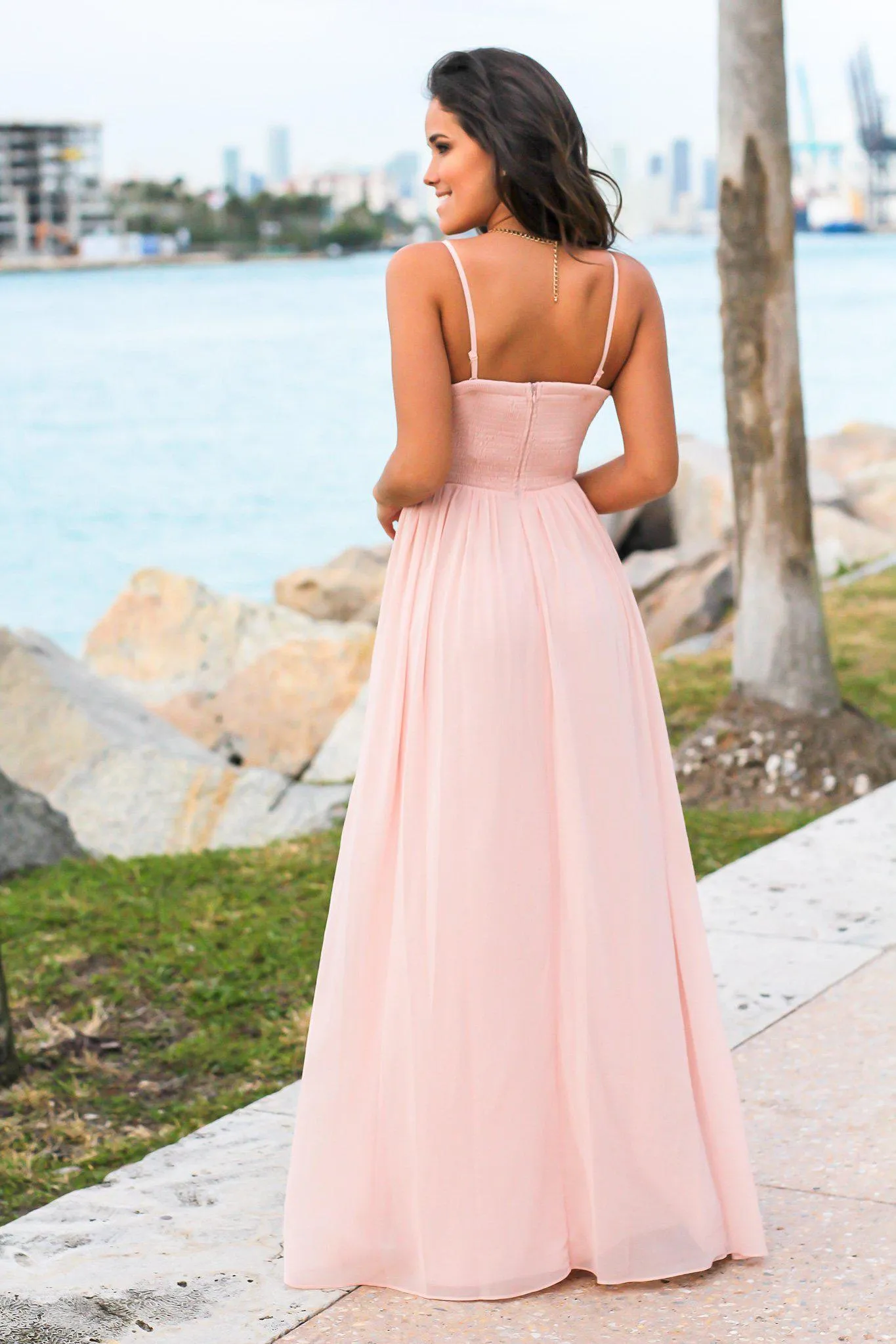 Blush Strapless Maxi Dress with Crochet Top