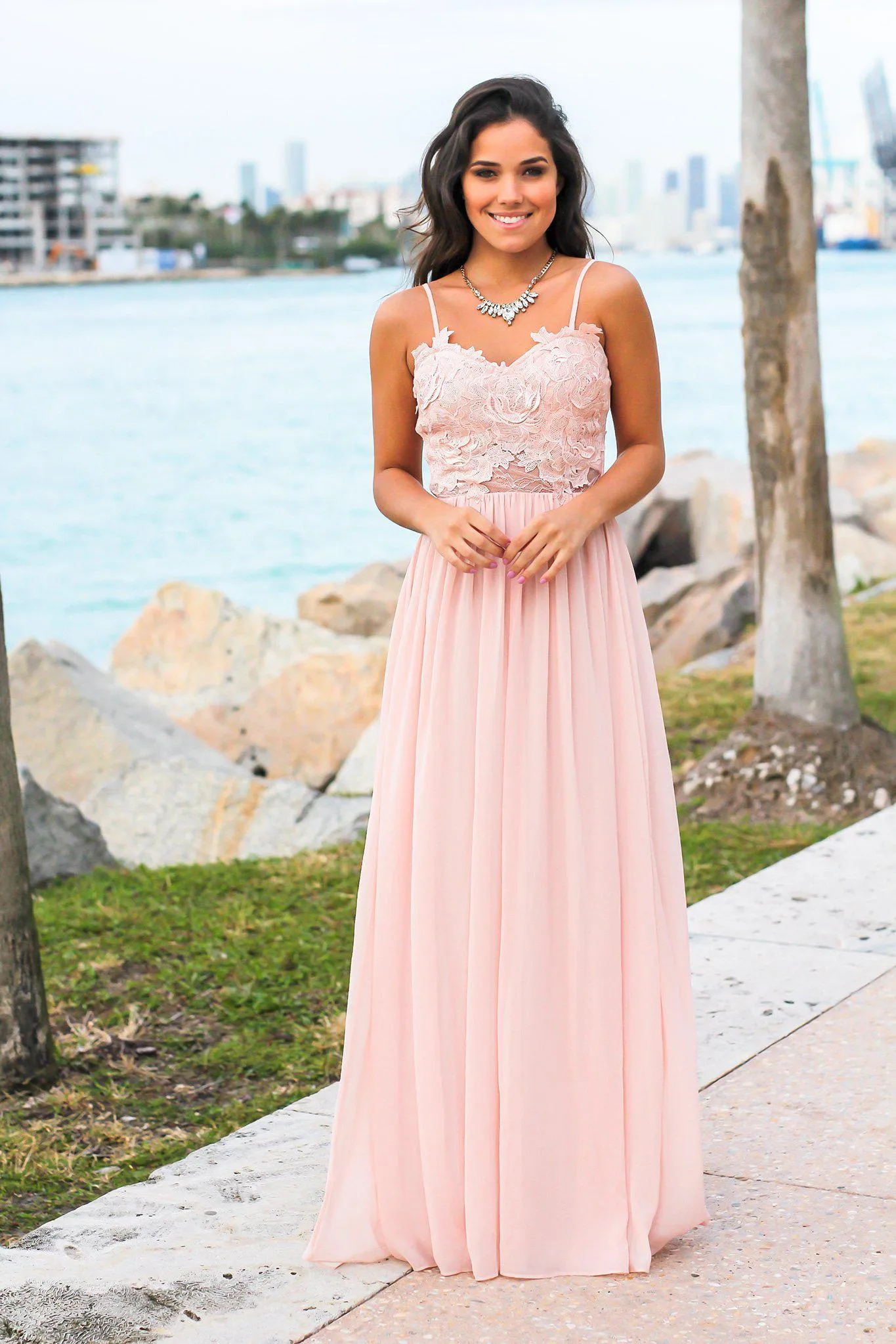 Blush Strapless Maxi Dress with Crochet Top