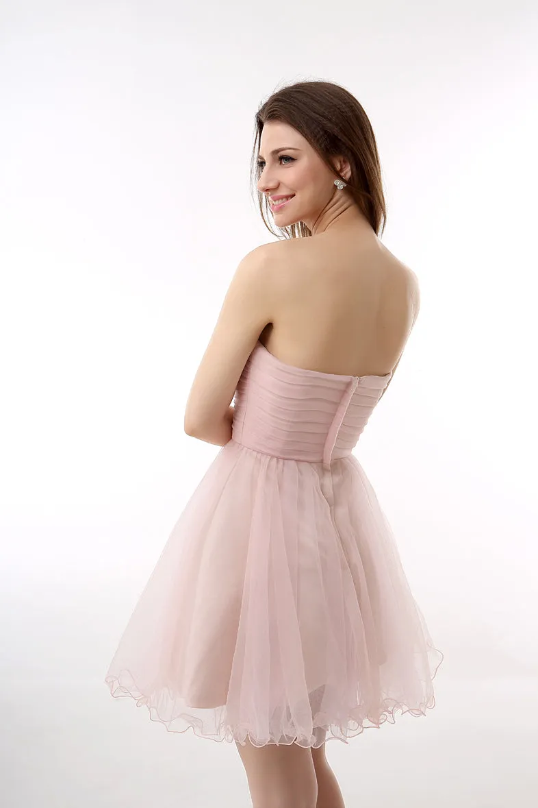 Blushing Pink Sweetheart Beaded A-line Short Homecoming Dresses