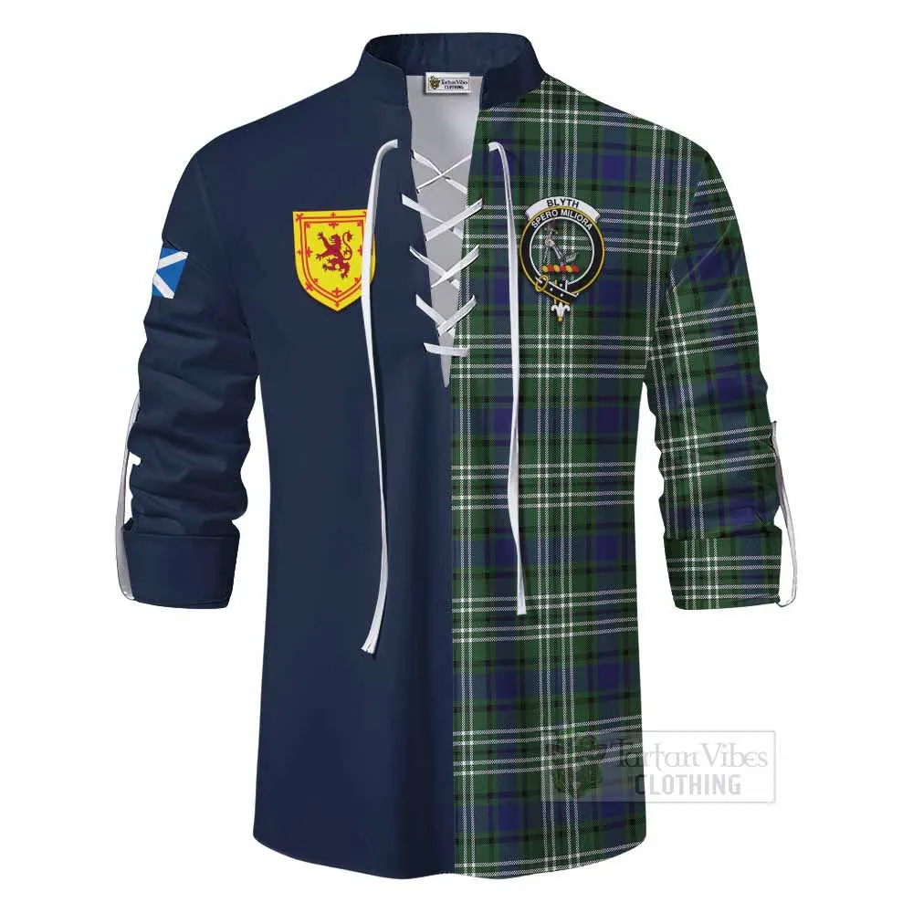 Blyth Tartan Ghillie Kilt Shirt Alba with Scottish Lion Royal Arm Half Style