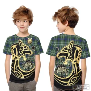 Blyth Tartan Kid T-Shirt with Family Crest Celtic Wolf Style