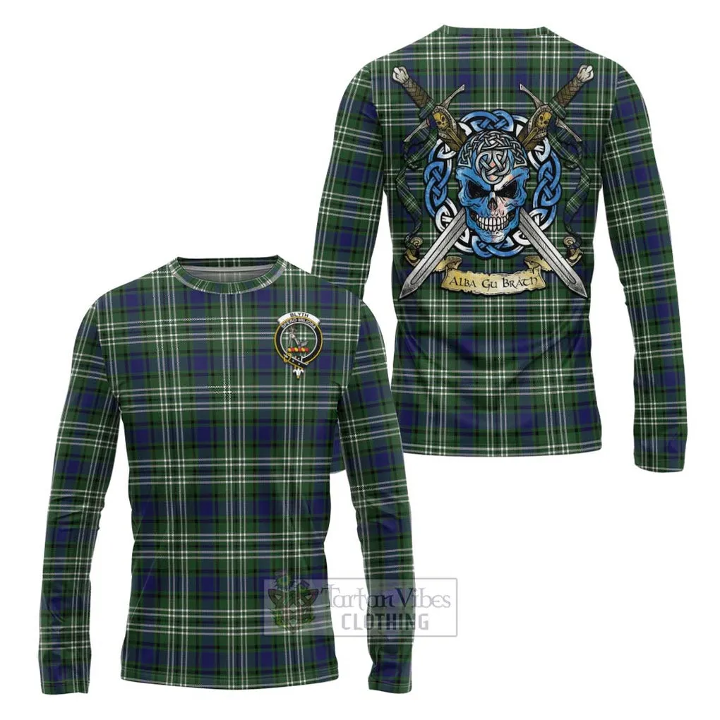 Blyth Tartan Long Sleeve T-Shirt with Family Crest Celtic Skull Style