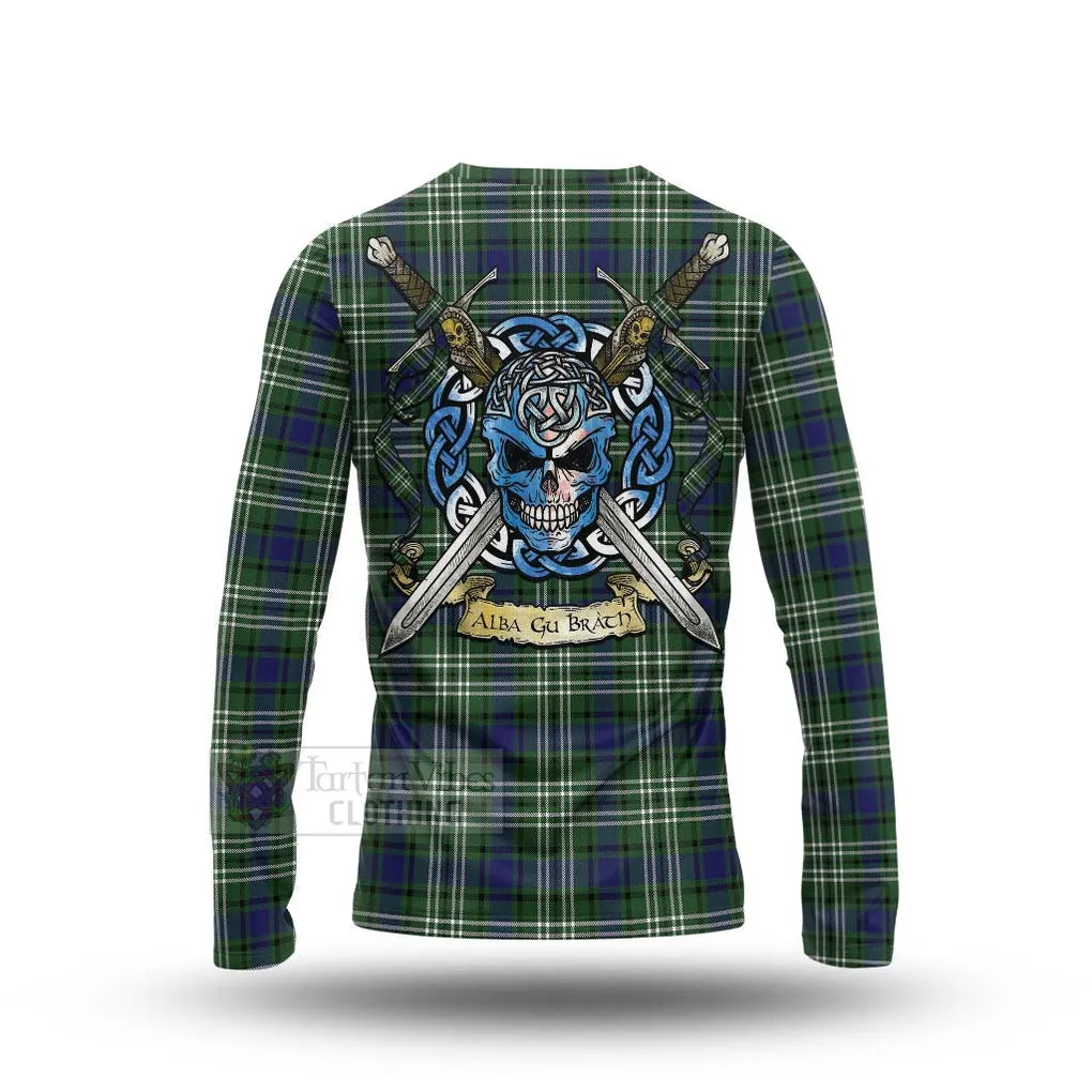 Blyth Tartan Long Sleeve T-Shirt with Family Crest Celtic Skull Style