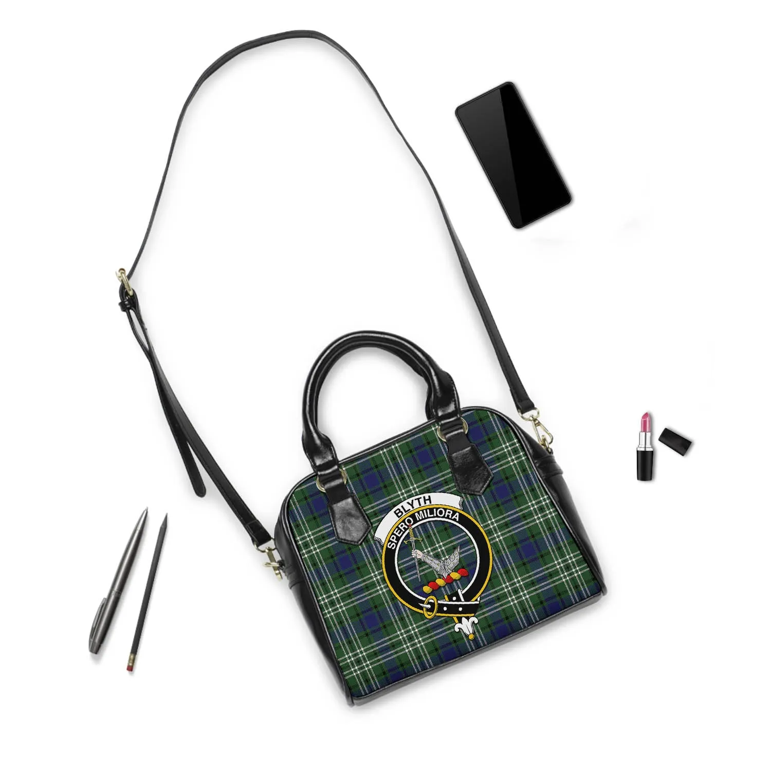 Blyth Tartan Shoulder Handbags with Family Crest