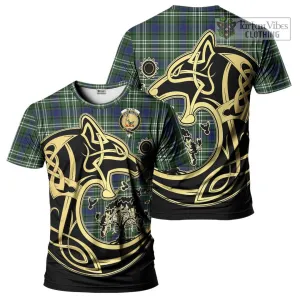 Blyth Tartan T-Shirt with Family Crest Celtic Wolf Style