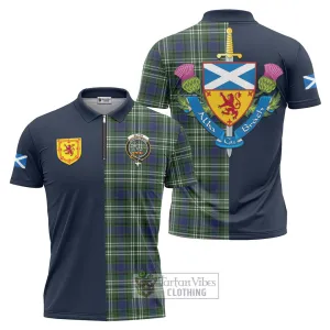 Blyth Tartan Zipper Polo Shirt Alba with Scottish Lion Royal Arm Half Style