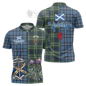 Blyth Tartan Zipper Polo Shirt Happy St. Andrew's Day Half Tartan Style