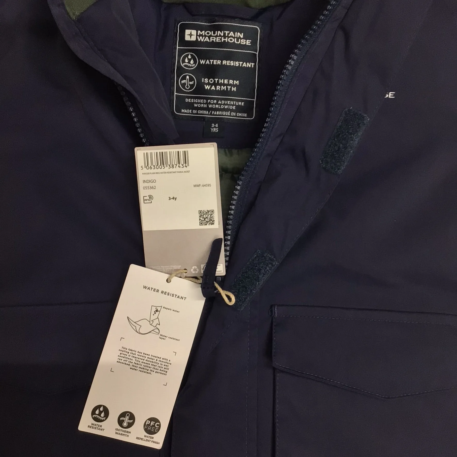 BNWT Mountain Warehouse Indigo Blue Water Resistant Jacket Size 3-4 years