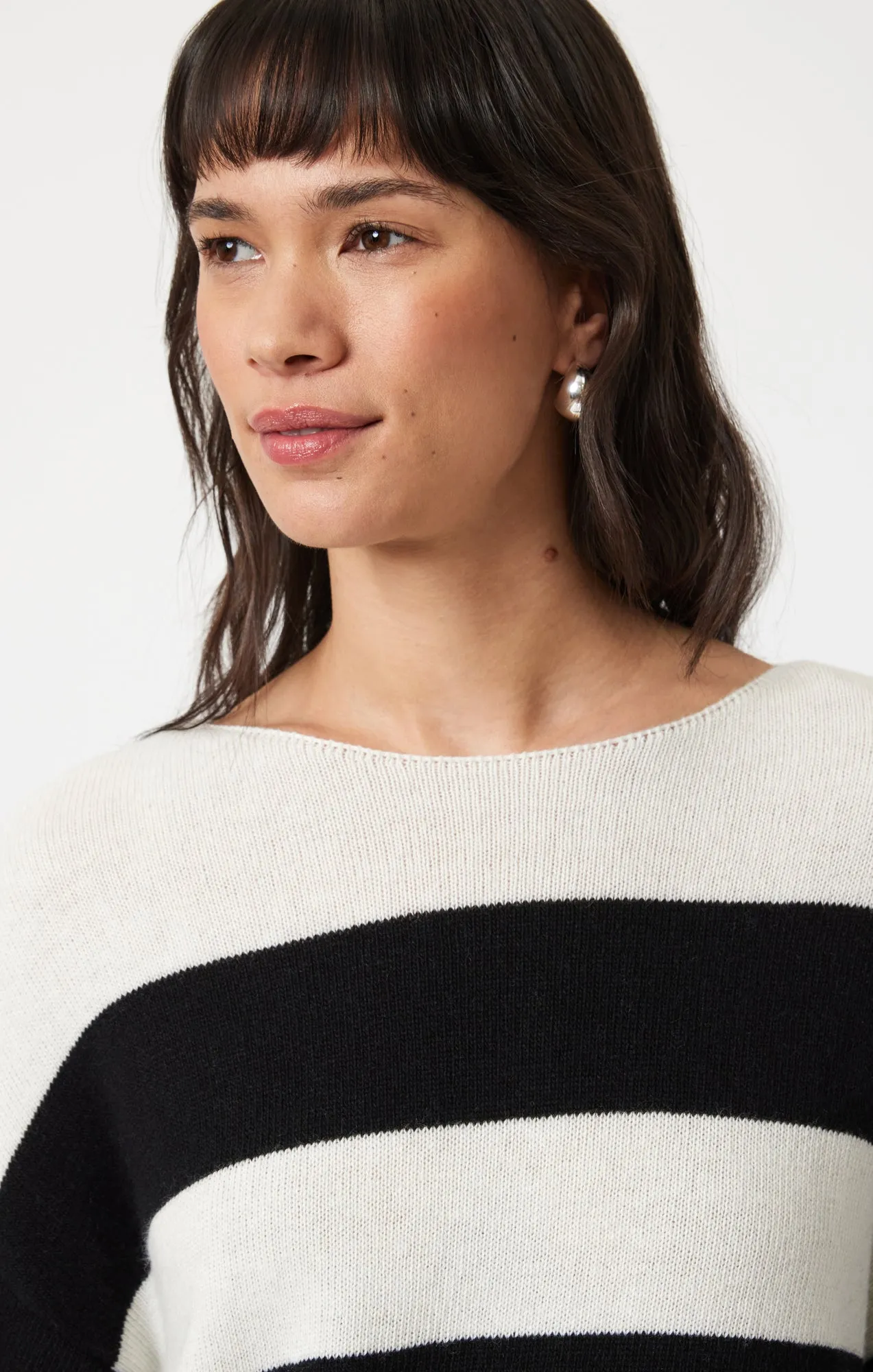 BOAT NECK SWEATER IN BLACK STRIPE