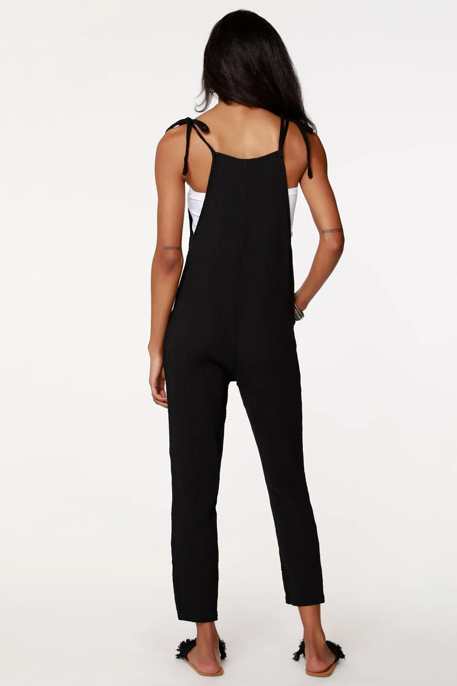 bobi Black Loose Fit Tie Shoulder Jumpsuit