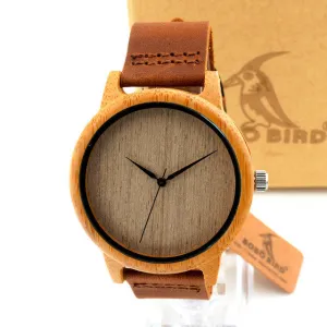 BOBO BIRD Natural Bamboo Watch With Genuine Leather Band   FREE UV Bamboo sunglases Gift