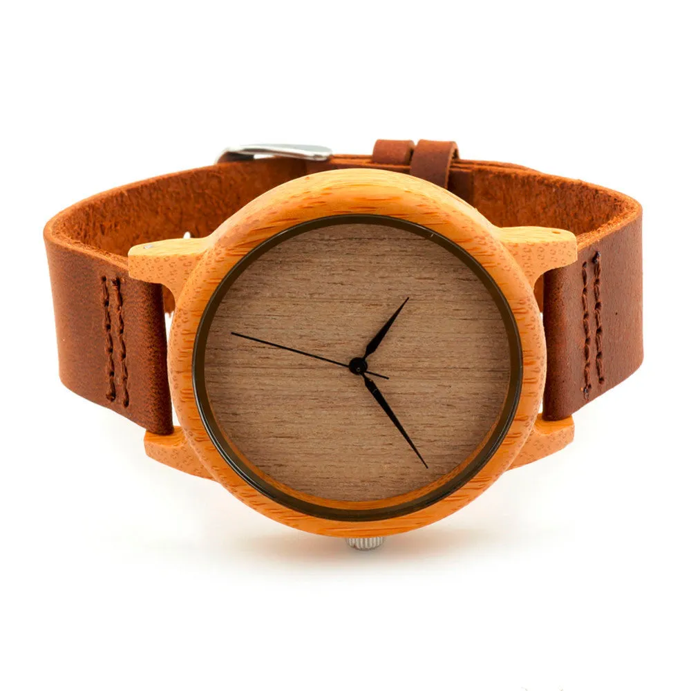 BOBO BIRD Natural Bamboo Watch With Genuine Leather Band   FREE UV Bamboo sunglases Gift