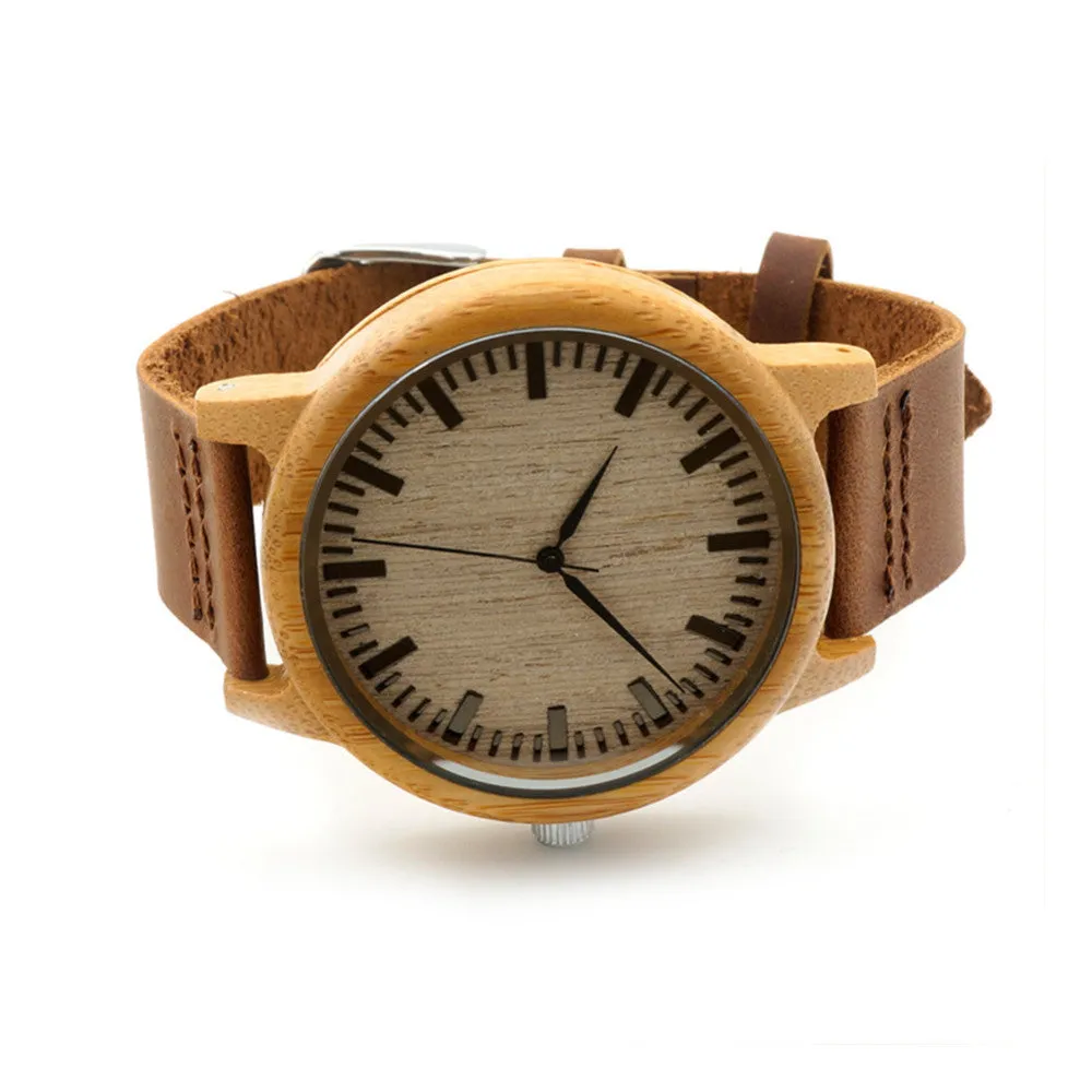 BOBO BIRD Natural Bamboo Watch With Genuine Leather Band   FREE UV Bamboo sunglases Gift