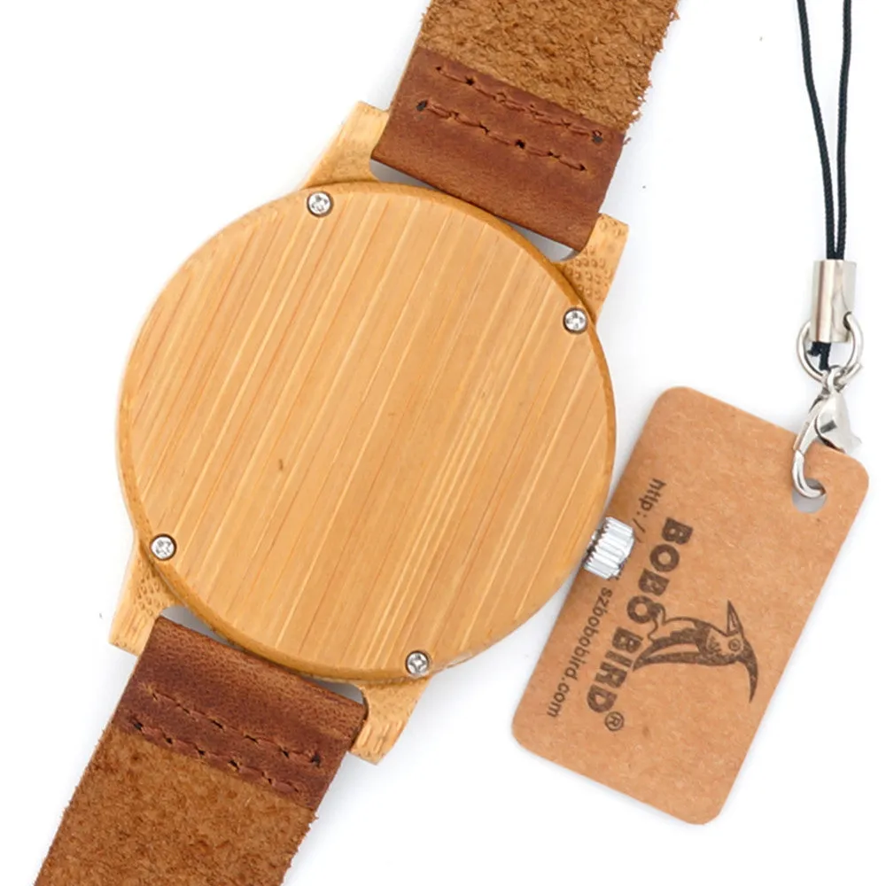 BOBO BIRD Natural Bamboo Watch With Genuine Leather Band   FREE UV Bamboo sunglases Gift