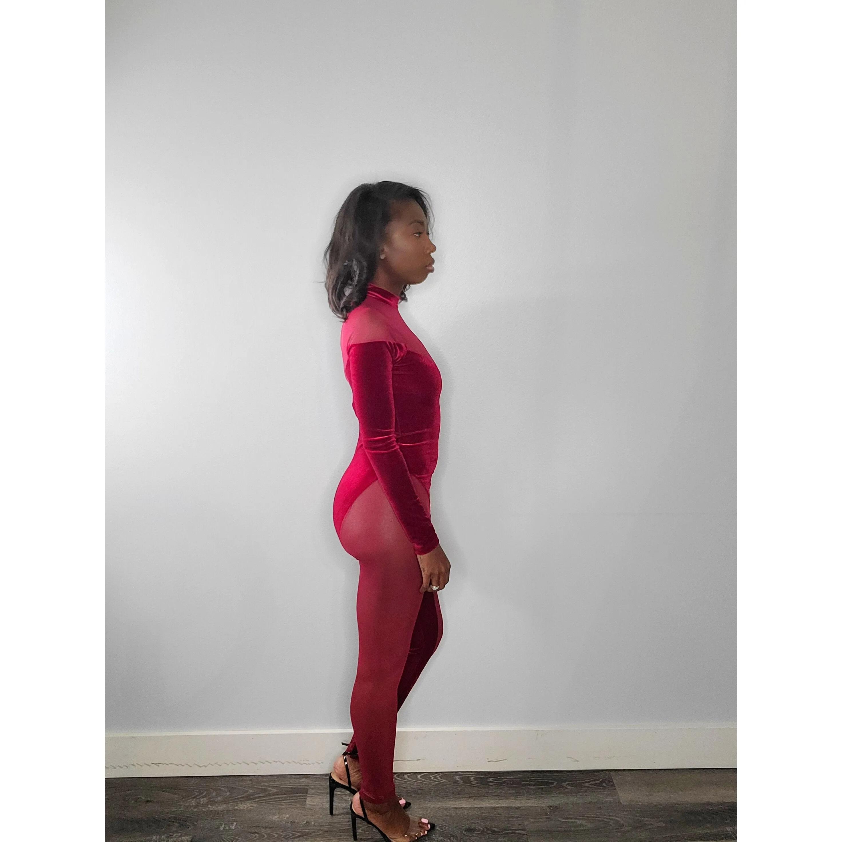 Body Ody Velvet Jumpsuit - Burgundy