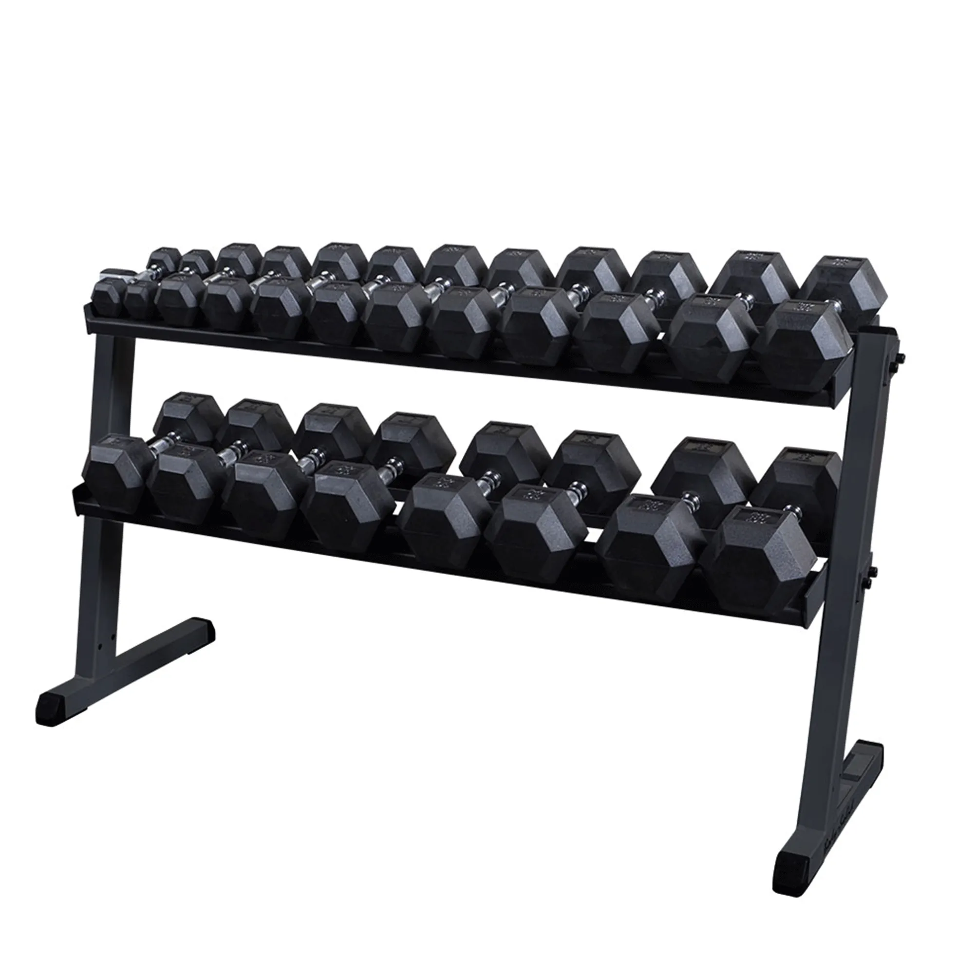 Body Solid 2 Tier Horizontal Dumbbell Rack with Heavy Gauge Steel Construction