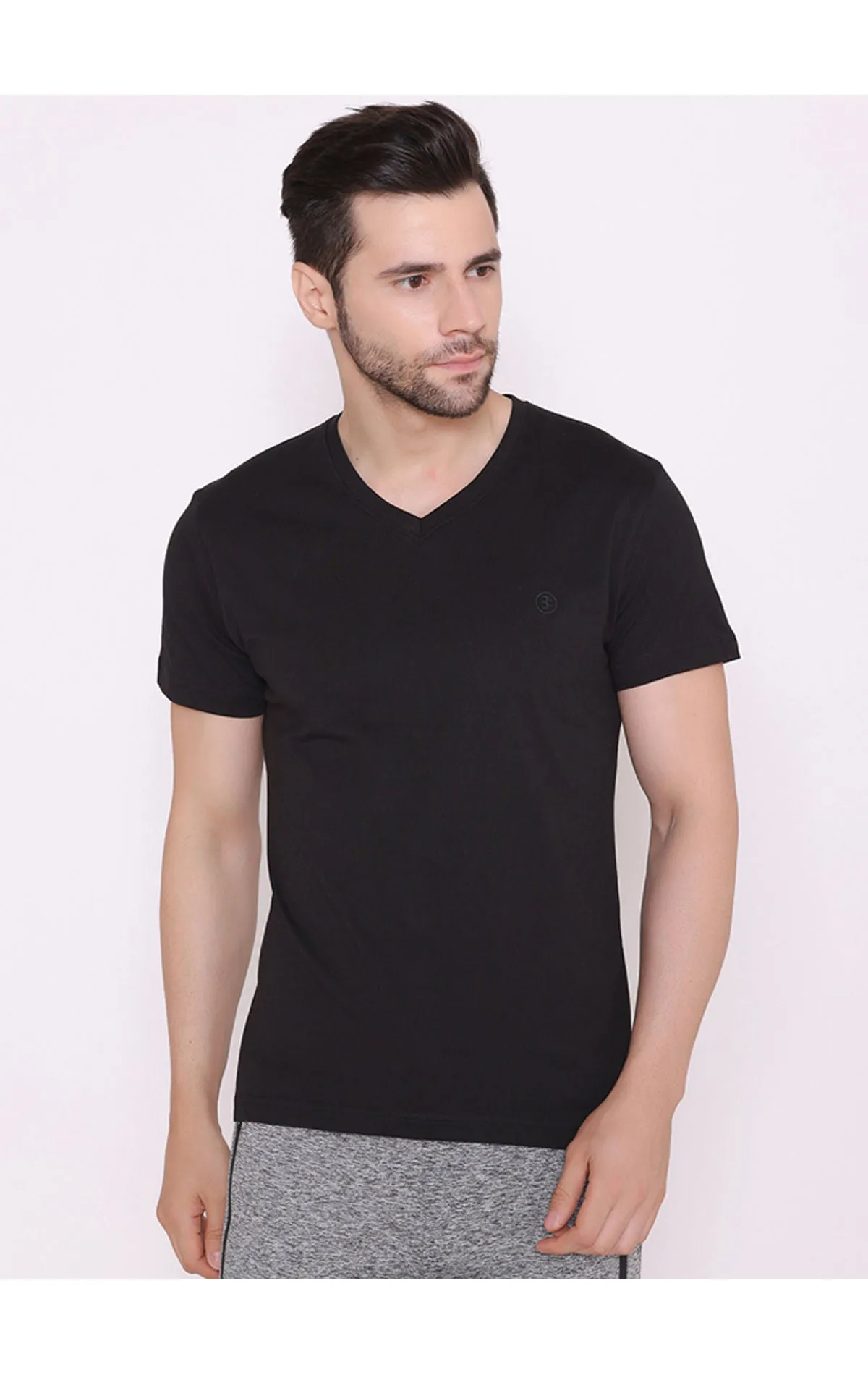 Bodyactive Modern Fit V Neck Half Sleeve T-Shirt for Men-TS60-BLK