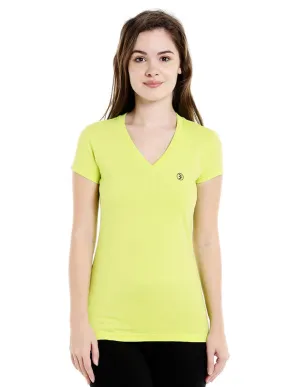 Bodyactive Women Electric Green V Neck Tee-TS14-EGRN