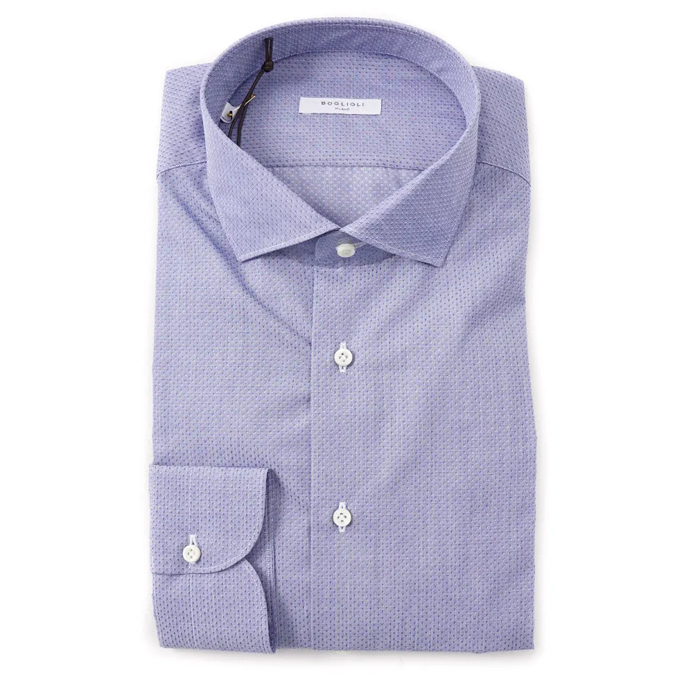 Boglioli Slim-Fit Cotton Shirt in Patterned Sky Blue