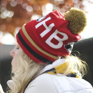 Boh Logo Text (Red w/ Gold Pom) / Knit Beanie Cap